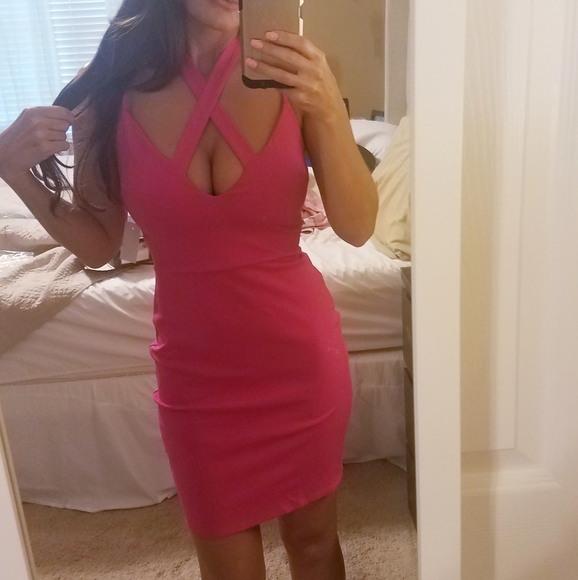 Pink Criss Cross Front Bodycon Dress - Small - Picture 3 of 8
